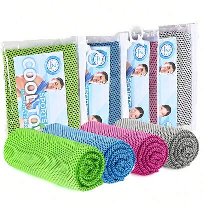 4 Packs 40"X12" (100x30cm) Ice Towel, Soft Breathable Quick Drying Towel, Sports Cooling Towel, Rose & Light Blue & Light Gray & Green Anti-Odor Microfiber Material, Neck And Face Chill Ice Towel, Fitness Sweat Absorbent Towel, Beach Absorbent Towel, Summer Cooling Towel, Cool Sweat Rags For Gym Yoga And Outdoor Running Riding Golf Camping