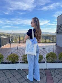 Tote Bag, Blue Shell Design - 100% Cotton, 33x40cm - Màu be - Xem 5