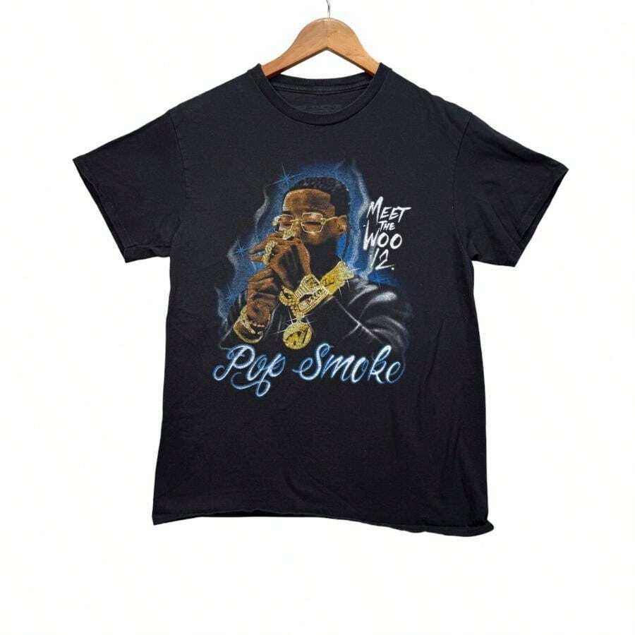 Pop Smoke Meet The Woo 2 Rap Hip Hop T Shirt Hawk Em  Airbrush M - 黑色 - 查看 1
