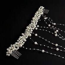 Handmade Pearl Tassel Hair Comb, Elegant Vintage Wedding Hair Accessory, Wedding Hair Accessory - Trắng-1 cái - Xem 3