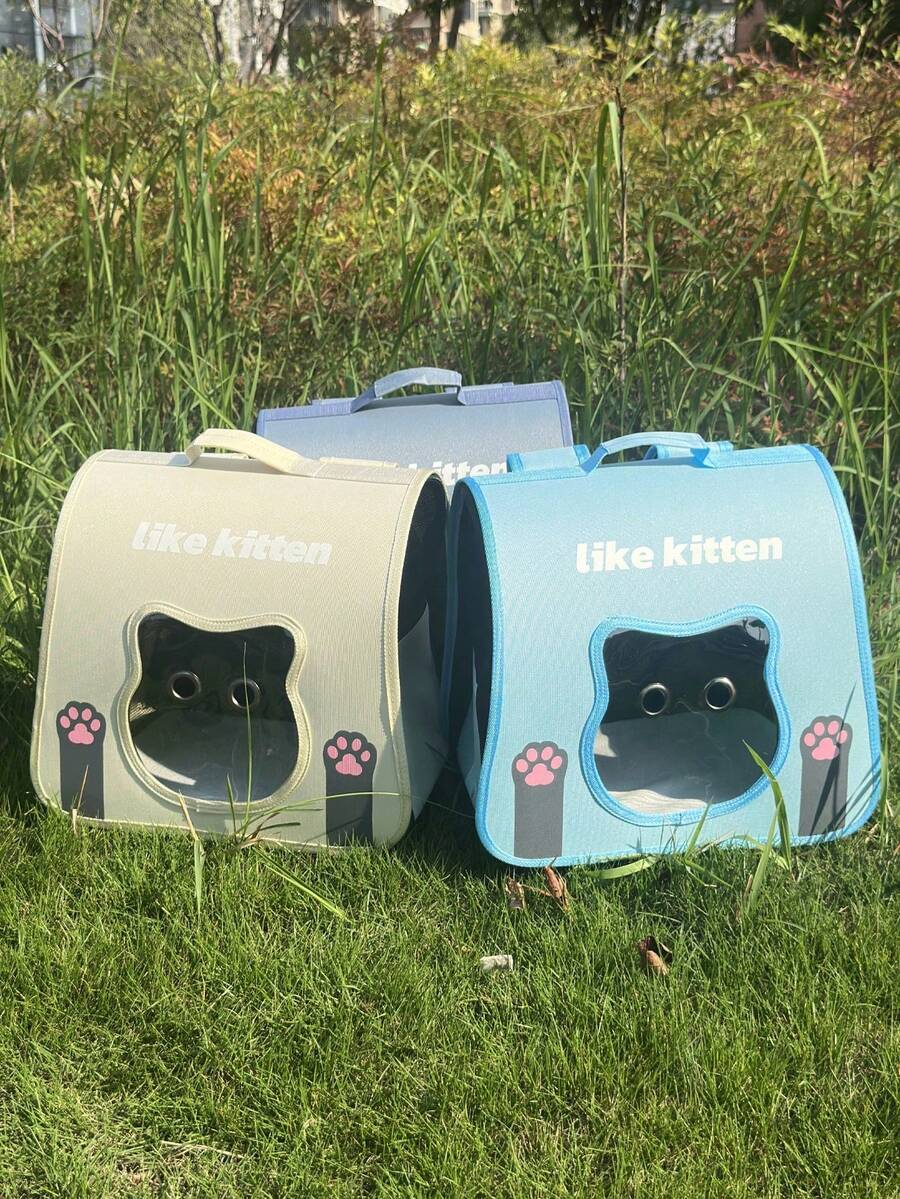 6公斤容量猫/小型犬背包，牛津布材质，带透气窗口，适合小型宠物，双肩带，手提，大容量便携式宠物包 - 彩色 - 查看 1