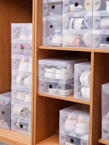 20/10/5pcs Transparent Plastic Shoe Storage Boxes Set - Moisture-Proof, Waterproof, Ventilated, Space-Saving Foldable Design, Men's Shoe Boxes, Bedroom Shoe Boxes, Shoe Racks - White - View 2