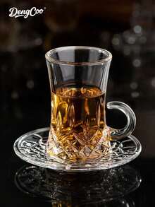Dengcoo 1件套土耳其茶杯、茶碟、卡瓦杯、阿拉伯茶杯、咖啡杯、欧式/中东水杯、中东传统玻璃黑茶杯，非常适合茶会、送礼和家居装饰。 - 杯子 - 查看 6