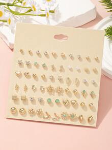 Set de 30 piezas de aretes tipo pendiente con diseños delicados de flores pequeñas, mariposas, cuadrados y lágrimas en estilos surtidos, adecuados para uso diario, ir al trabajo y fiestas para mujeres - Multicolor - Ver 7