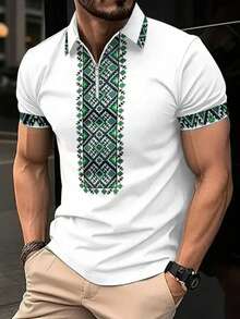 Men's Fashionable Geometric Print Short Sleeve Shirt - Comfortable Fit, Stylish And Design, Suitable For Everyday Wear - Multicolor - View 1