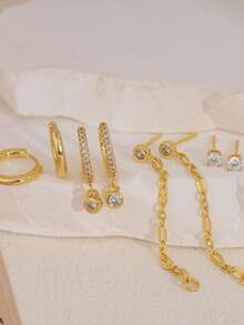 4 Pairs Gold Plated Huggie Hoop Earrings Set, Dainty Small Cubic Zirconia Earring Stacks Small 14K Gold Plated Hypoallergenic Cartilage Huggie Hoop Earrings For Women Fashion Jewelry Set Gifts - Gold - View 5