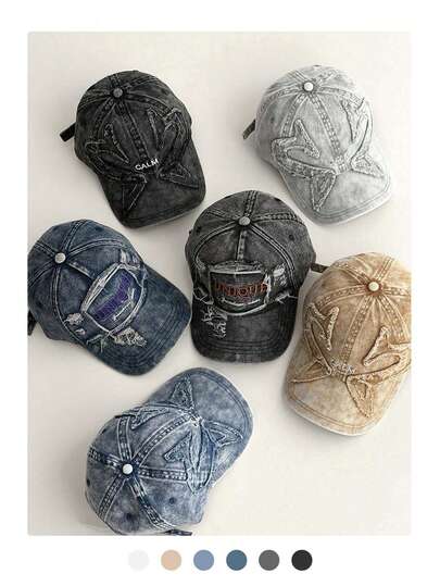 1顶复古水洗牛仔棒球帽，高品质刺绣英文文字，男女通用休闲遮阳帽，适合春秋季、夏季、海滩佩戴