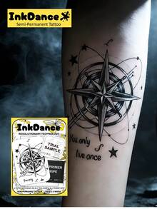 1 Kit "Compass Of Life" Technology Tattoos, Semi-Permanent Tattoos, Temporary Tattoos, Long Lasting, Fake Tattoos, Water-Resistant, Authentic Tattoo Look, Plant-Based X197 - Black - View 1