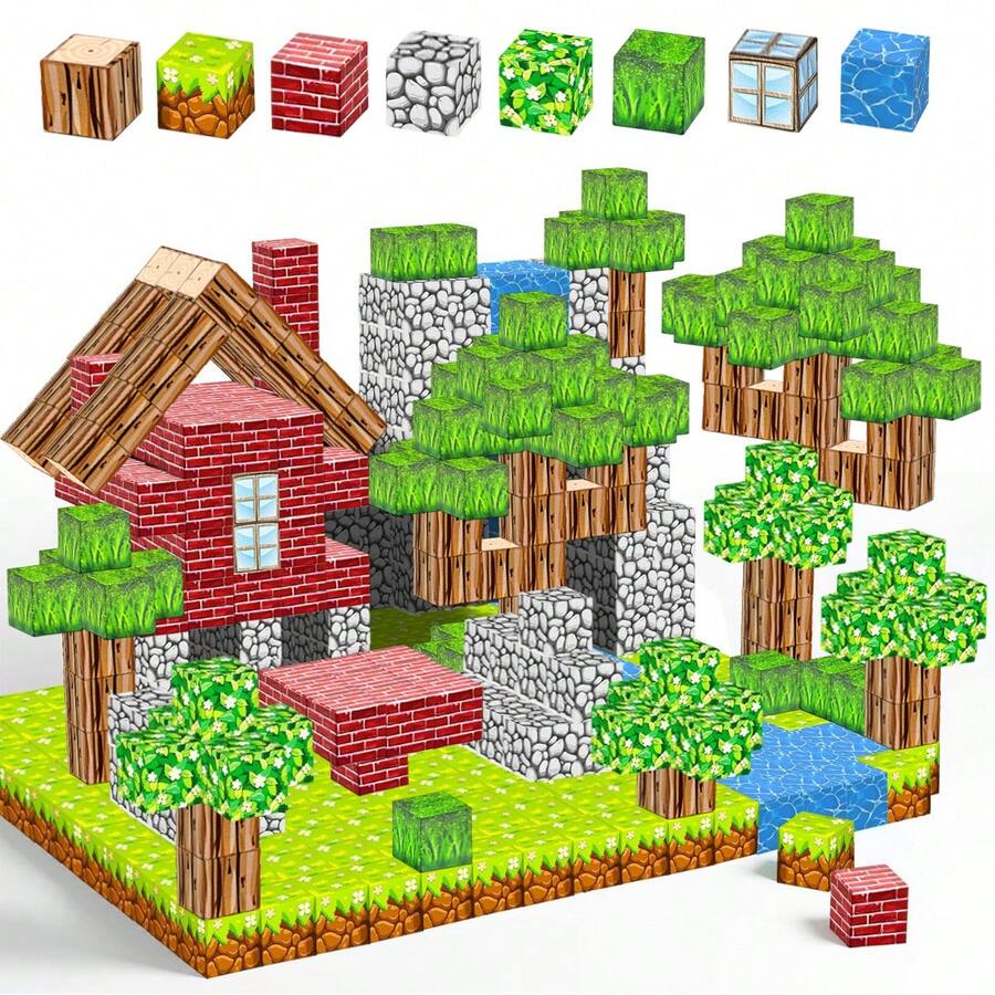 Dense Forest Themed Magnetic Blocks Set (80-240PCS) Kids' Primeval Forest Scene Building Toy Realistic Vegetation & Animal Accessories Early Education Blocks For Spatial Thinking & Creativity Best Birthday Gift For Kids 3+ - Multicolor - View 1