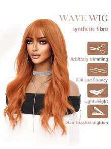 XOUJE Tóc giả dài 26 inch màu cam, kiểu gợn sóng, chịu nhiệt, có mái, đường chân tóc tự nhiên, mềm mại và bồng bềnh, phù hợp cho thời trang nữ, mặc hàng ngày, các buổi họp mặt ngày lễ, hẹn hò, tiệc tùng sang trọng, Halloween, Giáng sinh, Cosplay, phong cách Lolita. - trái cam - Xem 8