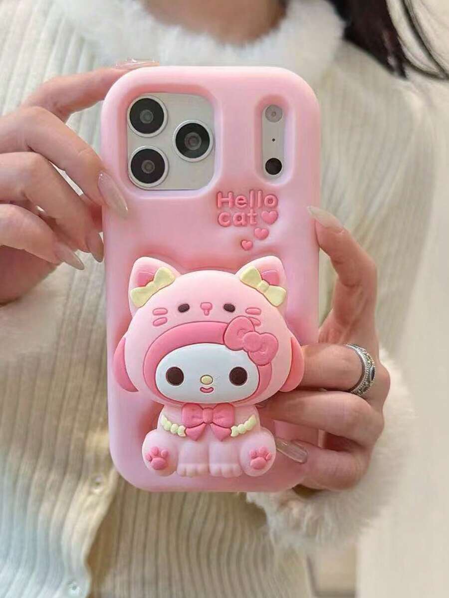 3-In-1 Sanrio Authorized Kitty, My Melody Cute Cat Pajamas & Compatible With IPhone 17 Pro Max, 17, 16 Pro, 15, 14 Cartoon Soft Silicone Protective Phone Case - Pink - View 1