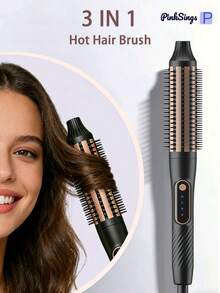 PinkSings Bàn chải tạo kiểu tóc bằng khí nóng gốm 38mm, răng có thể thu vào, nhiệt độ điều chỉnh được, tự động tắt, thích hợp để tạo kiểu tóc phồng cho tóc ngắn và trung bình. - màu đen - Xem 3