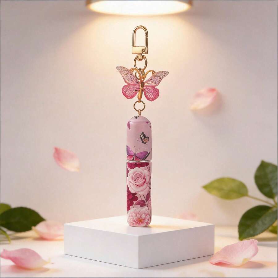 1pc 5ml Portable Mini Refillable Perfume Atomizer Keychain, Travel Size Spray Bottle Accessories For Women Girls, Mom Gifts Vacation Summer Travel Essentials-Pink Butterfly - Pink Butterfly - 查看 1