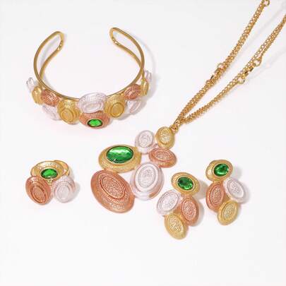 5件套经典优雅奢华三色首饰套装，包括项链、耳环、戒指和手链，完美适用于新娘婚礼、派对和日常佩戴，是送给爱人的最佳礼物，2026新款