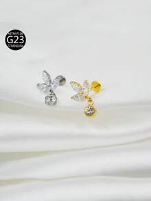1 pieza Pendiente de titanio G23 con rosca interna, Pendiente, Cartílago, Trago, Hélice, Aro, Joyería corporal con decoración de diamante, 16G - Plateado - Ver 6