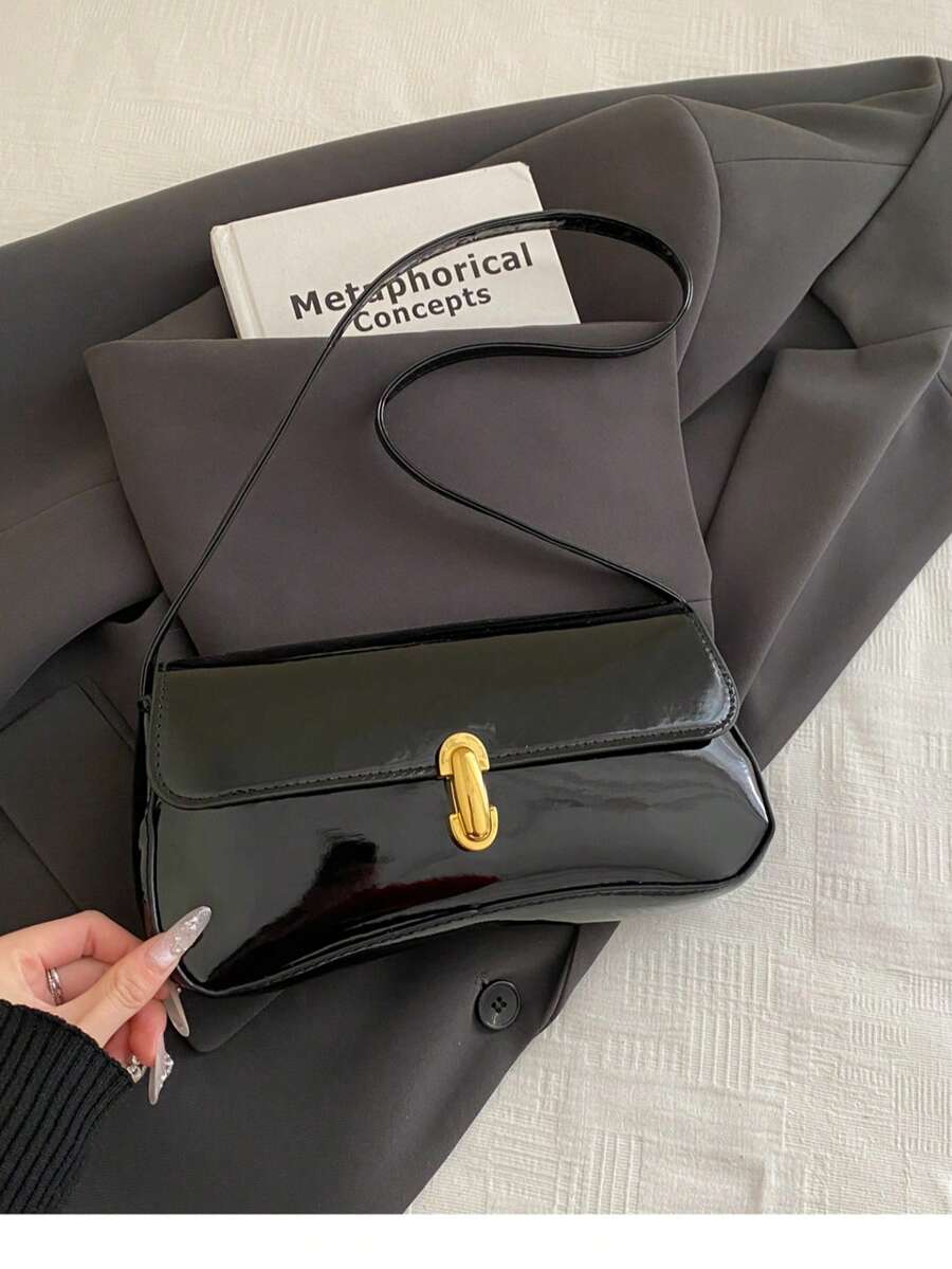 Women's Fashionable Versatile Minimalist Shoulder Bag For Daily Use - Black - View 1