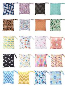 2个随机颜色防水湿袋，可水洗，可重复使用，适合旅行、海滩、游泳池、脏运动服、湿泳衣、洗漱用品等。 - 彩色 - 查看 2