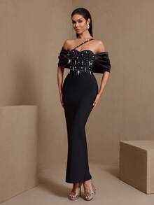 Elisanya 优雅派对串珠装饰修身连衣裙 - 黑色 - 查看 1