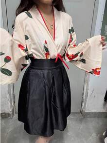 Bộ trang phục kimono cổ điển dễ thương và tươi tắn dành cho bé gái, kiểu dáng cải tiến, thích hợp cho các lễ hội, tiệc tùng, biểu diễn, dạ hội, sân khấu. Bao gồm áo và váy. - Nhiều màu - Xem 12