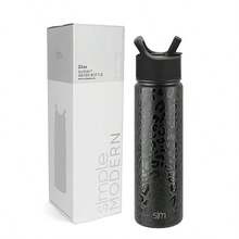 Botella de Agua con Pajita Termo de Acero Inoxidable Aislado para Desportes Gimnasio Summit Colección 650ml Black Leopard - Patrón Leopardo Negro - Ver 1