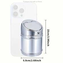 Stainless Steel Car Ashtray With One Click Pop-Up Lid, Built-In Mouthpiece And Fire Extinguisher, Stylish Metal Design, Suitable For Home, Office Or Vehicle Use, Smoking Ashtray - 1pc - View 4