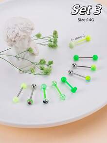 Morlyda 6-12pcs/Set Cute Sweet Tongue Rings Acrylic Gradient Color Tongue Nail 14G Stainless Steel Pink Tongue Stud Skull Heart Tongue Jewelry Star Tongue Barbell Ring Cross Goat Tongue Piercing Jewelry For Women Girls Valentine's Day Christmas Gift Party Vacation Daily Wear Piercing Body Jewelry For Summer Travel, Wedding, Party, Birthday, Daily Matching, Nice Gift For Friends