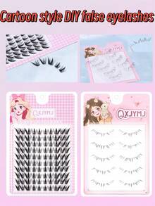 5 Pairs Cartoon KBJX-01 Lower Lashes - 10 Rows Nine-Tailed Rabbit Lashes, Fine Stems, Transparent & Soft Stems, Comfortable To Wear, Fairy Cartoon Style Transparent Band False Eyelashes - Spiky Manga Lashes - View 7