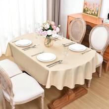 Eeivs Oval Tablecloth 60 X 84 Inch Washable Polyester Table Cloth Solid Beige Heavy Duty Fabric Table Cover Daily Use For Dining Home Kitchen Party Wedding,Beige84inchx60inchOval - 米色 84吋x60吋橢圓形 - 查看 3