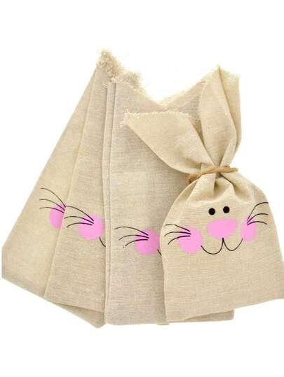 1/2/4pcs Easter Candy Bags With Drawstring, Rabbit Pattern Gift Bags, Rabbit Theme Party Favor Bags, Linen Small Pouches, Party Supplies, Suitable For Cookies, Candies, Chocolates, And Treasure Hunt Items