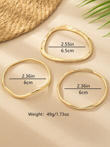 3pcs Minimalist Asymmetrical Geometric Metal Bangle Set - Yellow Gold - View 5