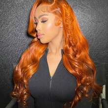 34 Inch 350 Ginger Lace Front Wigs Human Hair Pre Plucked 250% Density Body Wave Lace Front Wigs Human Hair Orange 350 Wig HD Transparent Full Frontal 13x4 #350 Ginger Colored Natural Wig For Woman - S350 - 查看 5