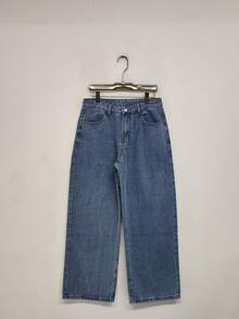 1 buah Celana Jeans Komuter Gaya Amerika Minimalis Hearty Haven Washed untuk Pria, Celana Panjang Kasual Serbaguna dengan Potongan Lebar dan Longgar (Tanpa Sabuk atau Aksesoris) - Biru - View 11