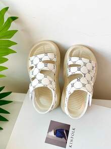 2-8 Years Old Unisex Black Sports Sandals For Summer, Slip-Resistant Flat White Sports Sandals For Outdoor Activities, Soft & Comfortable Khaki Beach Sandals For Travel & Vacation, Easy On/Off Hook And Loop Toddler Sandals, Cute Bear Casual Fashion Children Sandals - White - View 10