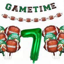 32" Green Number Foil Balloons, Football Pennant Flags, Football Shaped Balloons, Birthday Party Decorations - Green - View 6