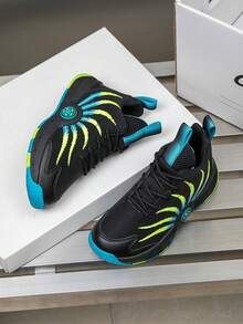 1 Pair Kids' Basketball Shoes, Fashionable Colorblock Breathable Outdoor Sports Shoes, Casual Sneakers For Boys - Green - View 5