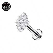 1 pieza Pendiente de titanio G23 con rosca interna, Pendiente, Cartílago, Trago, Hélice, Aro, Joyería corporal con decoración de diamante, 16G - Plateado - Ver 21