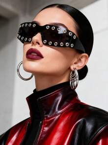 单副无框一体式时尚眼镜，个性化赛博朋克Y2K风格，适合日常佩戴、街头摄影、度假、旅行、派对、校园舞会等场合，男女皆宜的学院风眼镜，返校必备单品 - 黑灰 - 查看 3