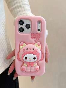 3-In-1 Sanrio Authorized Kitty, My Melody Cute Cat Pajamas & Compatible With IPhone 17 Pro Max, 17, 16 Pro, 15, 14 Cartoon Soft Silicone Protective Phone Case - Pink - View 7