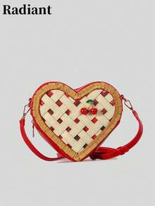 Túi đeo chéo hình trái tim ngọt ngào, túi đeo vai màu đỏ dễ thương trang trí hình quả anh đào dành cho nữ, ốp điện thoại nhỏ xinh cho các cô gái, món quà Valentine hoàn hảo dành cho bạn gái. - Đỏ - Xem 7