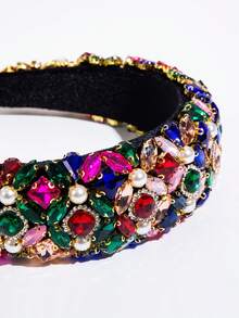 1 pièce Bandeau en velours noir, accessoire de cheveux élégant et chic pour femmes avec décoration de pierres précieuses vintage luxueuses et colorées. Accessoire de mode de haute qualité pour les fêtes et événements - FG161 - Couleur - Voir 3