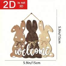 2D 平面复古木质复活节兔子欢迎牌，传统波点兔子设计，人造木材质，节日墙面装饰，动物主题，无需用电，无羽毛 - 节日家居装饰 - 彩色 - 查看 6