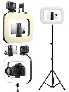 Borriig 11-Inch Handheld Ring Light, Portable USB/Battery Powered RGB LED Light Panel - Over 16 Color Options, 1800mAh Battery Capacity, Rechargeable Multicolor Light, Suitable For Selfie, Photography, Videography, Indoor/Outdoor Lighting, Compact Square Design For Photography Background, Room Decor - Handheld Fill Light and 1.1-meter Tripod (tripod Optional) - View 1