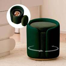 Vanity Chair With Storage, Round Velvet Vanity Stool No Wheels, Swivel Ottoman Chair With Upholstered For Women, Makeup Chair Accent Stool For Living Room, Bedroom, Gold Base, Green,38745831 - 綠色 - 查看 1