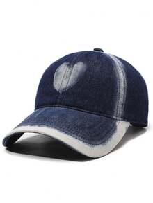 1顶女士多色做旧牛仔布爱心印花休闲复古风棒球帽，适合所有季节 - 彩色 - 查看 7