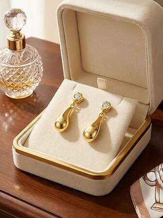 1pc 925 Sterling Silver & 14k Gold Teardrop Pendant Earrings, Cubic Zirconia Inlaid, Fashionable Women's Earrings Suitable For Weddings, Banquets, Etc., 2025 New Fashion Earrings