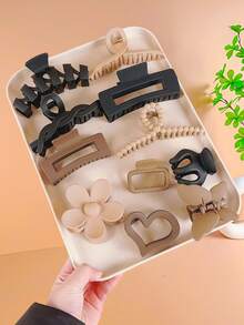 11pcs Women Hair Clips Butterfly, Heart, Flower Design Hair Clips In Black & Brown