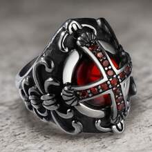 A Fashionable Versatile High-End Gothic Cross Stainless Steel Ring Dominant Ring Crown Ring Suitable For Men And Women Universal Daily Wear Accessories - Đỏ - Xem 7