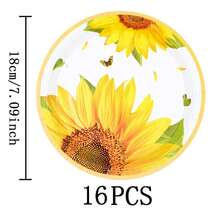 7/9 Inch Sunflower Gold Rim Disposable Plate Set, Includes Paper Plates, Cups, And Napkins, Suitable For Wedding, Engagement, Birthday Party, Wedding Reception Tableware - Multicolor - View 9