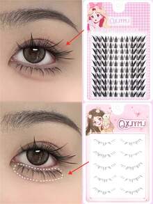 5 Pairs Cartoon KBJX-01 Lower Lashes - 10 Rows Nine-Tailed Rabbit Lashes, Fine Stems, Transparent & Soft Stems, Comfortable To Wear, Fairy Cartoon Style Transparent Band False Eyelashes - Spiky Manga Lashes - View 1