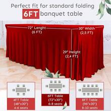 Falda de mesa para mesas rectangulares de 6 pies - Fundas de mesa de spandex para mesa estándar de 6 pies - Mantel elástico de una sola pieza - Diseño de volantes resistente a las arrugas para bodas, fiestas, eventos (Rojo), 72 pulgadas x 30 pulgadas (Rectangular), Rojo - Rojo - Ver 5